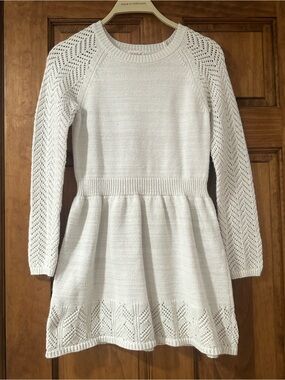 Cat & Jack Cream Knit Long-Sleeve Flared Dress; Size: L 10/12